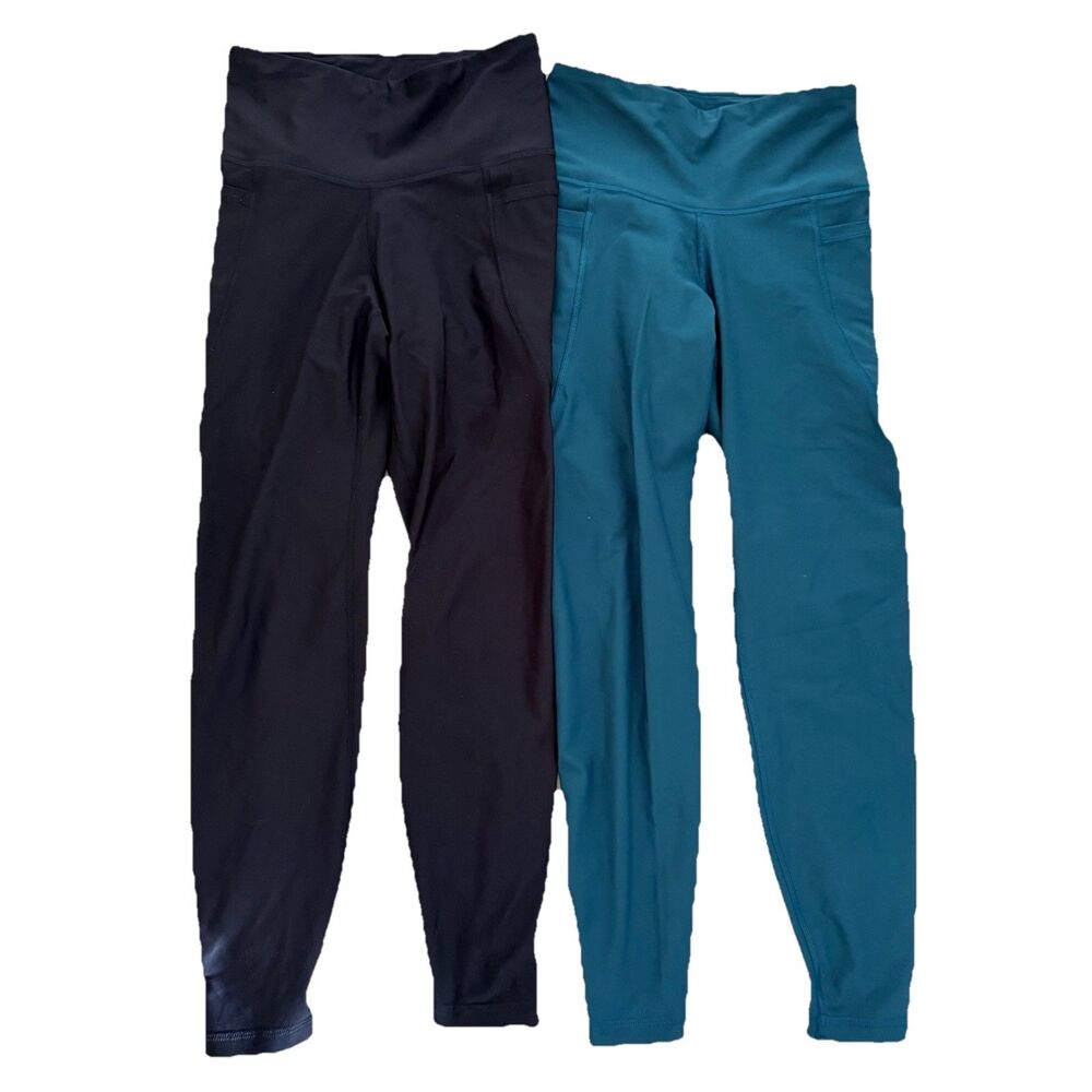 Old Navy Lot of 2 Power Soft Stretch Active Leggings Black Teal Green S Pockets